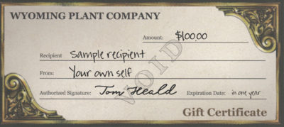 Wyoming Plant Company gift certificate sample